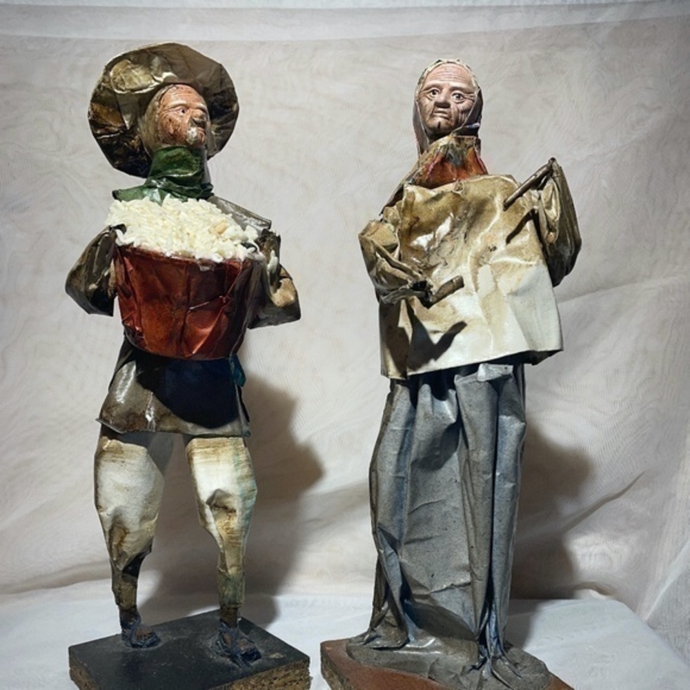 Vintage Mexican Paper Mache Folk Art Figures 12" Lot of 2